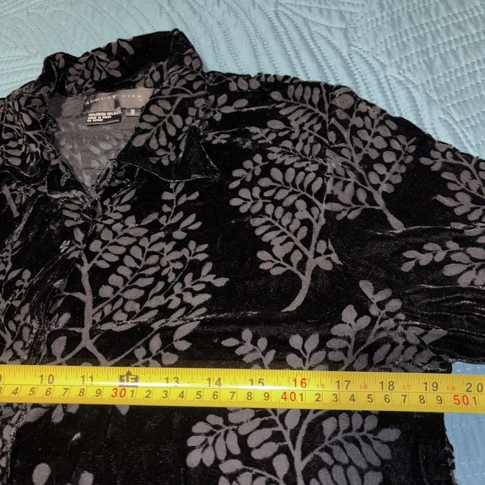 August‎ Silk Womens 8 Sheer Leaf Black Velvet Burnout Button Down Shirt Kawaii - Picture 3 of 8